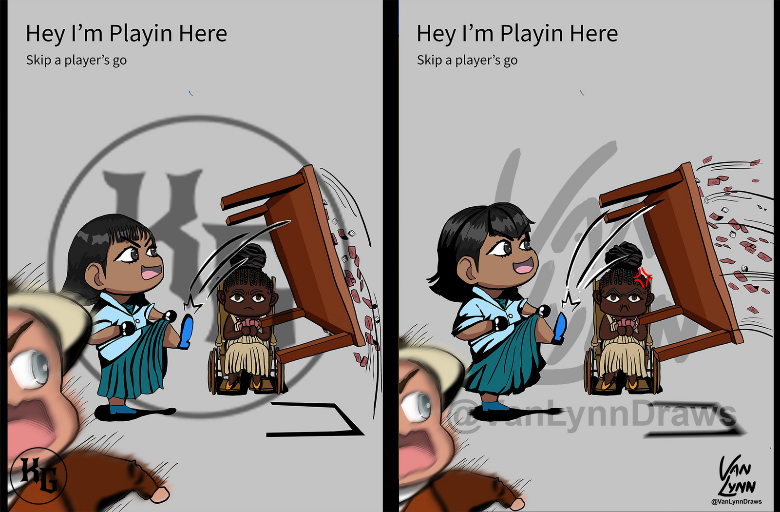 Left: First draft of illustration. Right: Changes after consultation