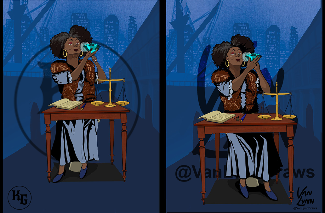 Left: First draft of illustration. Right: Changes after consultation